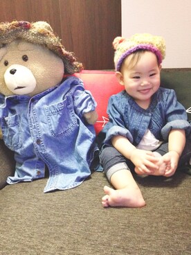 「ニットキャップ」｜「アイテム（サロペット/オーバーオール）」を使った、a☺︎piiさん（キッズ・70cm）の春コーディネート