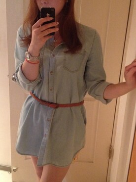 「丹寧」｜「アイテム（シャツワンピース）」を使った、Moi Chenさん（レディース・170cm）の秋コーディネート