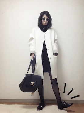 「ハグマグ」｜「アイテム（ノーカラージャケット）」を使った、yeah ohさん（レディース・162cm）の冬コーディネート
