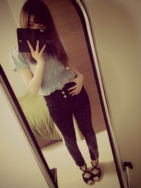 「アイテム（チューブトップ、ブルー系）」を使った、ntm♡さん（レディース・159cm）の春コーディネート