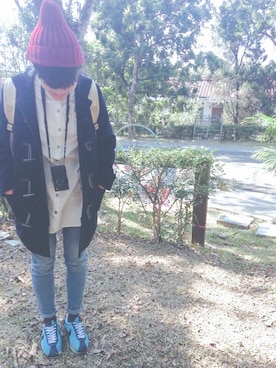 「morning deer（モーニングディア）のアイテム（ダウンジャケット/コート、ブルー系）」を使った、hsinさん（レディース・155cm）の秋コーディネート