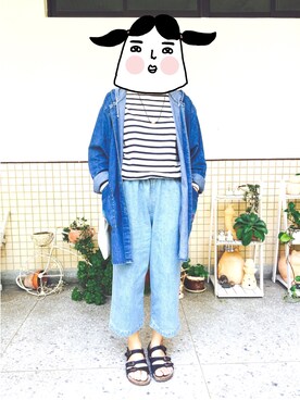 「QUEEN SHOP（クイーンショップ）のアイテム（デニムパンツ、ブルー系）」を使った、hsinさん（レディース・155cm）の春コーディネート