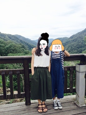 「BIRKENSTOCK（ビルケンシュトック）の【レザーサンダル】FLORIDA/フロリダ ナチュラルレザー　ハバナダークブラウン（WOMEN）（サンダル、ブラウン系）」を使った、hsinさん（レディース・155cm）の夏コーディネート