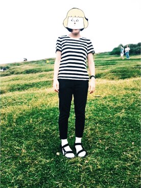 「QUEEN SHOP（クイーンショップ）のアイテム（パンツ、ブラック系）」を使った、hsinさん（レディース・155cm）の夏コーディネート