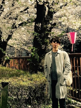 「nanamica（ナナミカ）のアイテム（トレンチコート）」を使った、Masa さん（メンズ・177cm）の春コーディネート