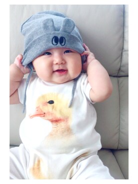 「babyGAP（babyGAP）のアイテム（ロンパース、ホワイト系）」を使った、ARUさん（キッズ・50cm）の夏コーディネート