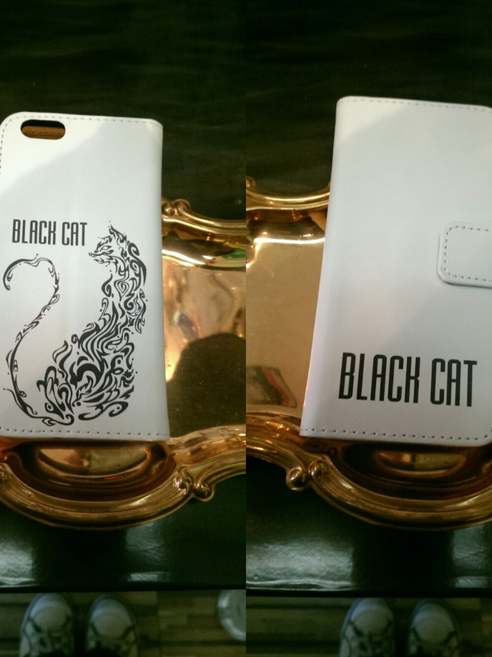 「猫、 名古屋、 ホワイト、 白、 大須、 小物、 雑貨、 手帳型、 iPhoneケース、 携帯ケース」｜「BLACK CAT　携帯ケース（その他小物、ホワイト系）」を使った、愛知　BLACKCATヒロさん（レディース・168cm）の夏コーディネートの1枚目の写真