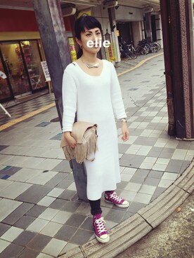 「Whim Gazette（ウィムガゼット）のアイテム（ワンピース）」を使った、Elieさん（レディース・155cm）の秋コーディネート