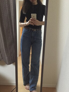 「GU（ジーユー）のアイテム（トップス、ブラック系）」を使った、misakiさん（レディース・161cm）の秋コーディネート