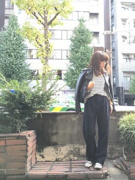 「TODAYFUL（トゥデイフル）のアイテム（ライダースジャケット）」を使った、IKUMIさん（レディース・153cm）の秋コーディネート