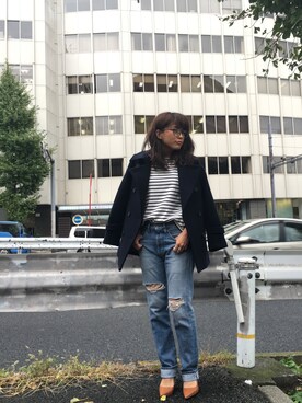 「TODAYFUL（トゥデイフル）のアイテム（ピーコート）」を使った、IKUMIさん（レディース・153cm）の秋コーディネート