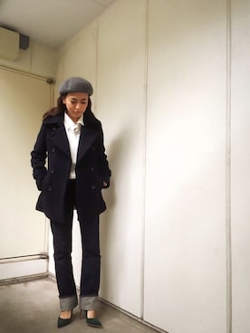 「TODAYFUL（トゥデイフル）のアイテム（ピーコート）」を使った、IKUMIさん（レディース・153cm）の秋コーディネート