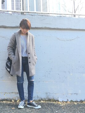 「TODAYFUL（トゥデイフル）のVintageトートバッグ（トートバッグ）」を使った、IKUMIさん（レディース・153cm）の冬コーディネート