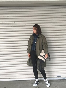「TODAYFUL（トゥデイフル）のアイテム（モッズコート）」を使った、IKUMIさん（レディース・153cm）の秋コーディネート