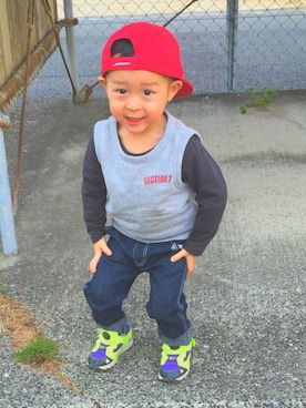 「アイテム（ベスト、シルバー系）」を使った、harutarouさん（キッズ・100cm）の春コーディネート