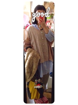 「POU DOU DOU（プードゥドゥ）のアイテム（シャツワンピース）」を使った、キノコさんさん（レディース・146cm）の冬コーディネート