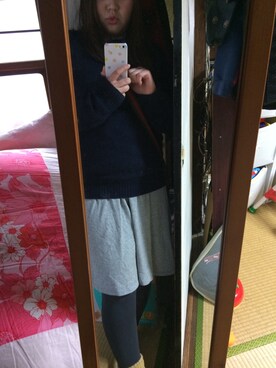 「UNIQLO（ユニクロ）のアイテム（シャツ/ブラウス、ブルー系）」を使った、72meさん（レディース・147cm）の冬コーディネート