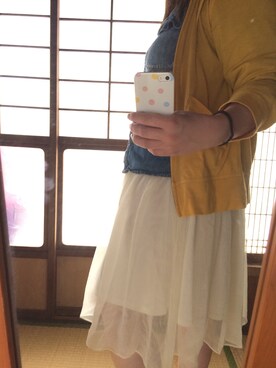 「GU（ジーユー）のアイテム（パーカー、イエロー系）」を使った、72meさん（レディース・147cm）の春コーディネート