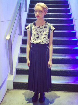 「Hey!Q!のアイテム（その他パンツ、ブルー系）」を使った、游さん（レディース・163cm）の春コーディネート