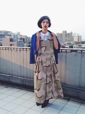 「アイテム（つなぎ/オールインワン、ベージュ系）」を使った、游さん（レディース・160cm）の秋コーディネート