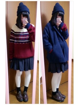 「NICE CLAUP（ナイスクラップ）のアイテム（チェスターコート）」を使った、mayo＊さん（レディース・159cm）の冬コーディネート