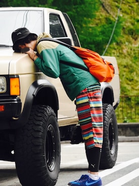 「アイテム（ナイロンジャケット、グリーン系）」を使った、かーくんさん（メンズ・177cm）の夏コーディネート