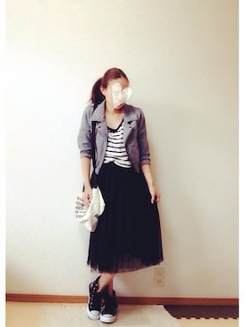 「DEICY（デイシー）のアイテム（ライダースジャケット）」を使った、moyooonnさん（レディース・153cm）の秋コーディネート