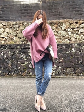 「ピンクニット」｜moyooonnさん（レディース・152cm）の冬コーディネート