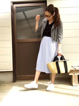 「DEICY（デイシー）のアイテム（ライダースジャケット）」を使った、moyooonnさん（レディース・152cm）の春コーディネート