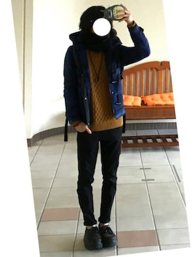 「coen（コーエン）のカラーイージースキニーパンツ（その他パンツ）」を使った、CHARAさん（メンズ・168cm）の冬コーディネート