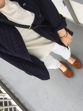 「ペタンコ靴」｜「アイテム（モカシン/デッキシューズ）」を使った、mariさん（レディース・158cm）の秋コーディネート