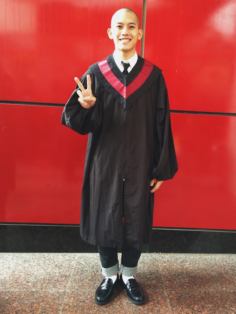 「CAMPER、PCCU、graduation、egg、WEARBOOKエントリー、LIFE's#203、school」｜「CAMPERのアイテム（その他シューズ、ブラック系）」を使った、連思博（EggEgg)さん（メンズ・176cm）の冬コーディネートの1枚目の写真
