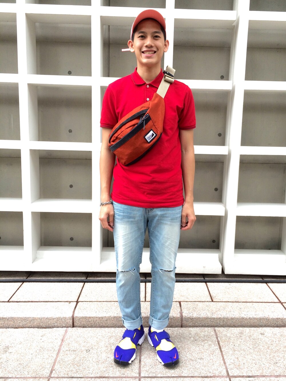「nautica、UNIQLO、masterpiece、mspc、egg、WEARBOOKエントリー、NIKE、AIR RIFT」｜「NAUTICAのアイテム（キャップ、ピンク系）」を使った、連思博（EggEgg)さん（メンズ・176cm）の春コーディネートの1枚目の写真