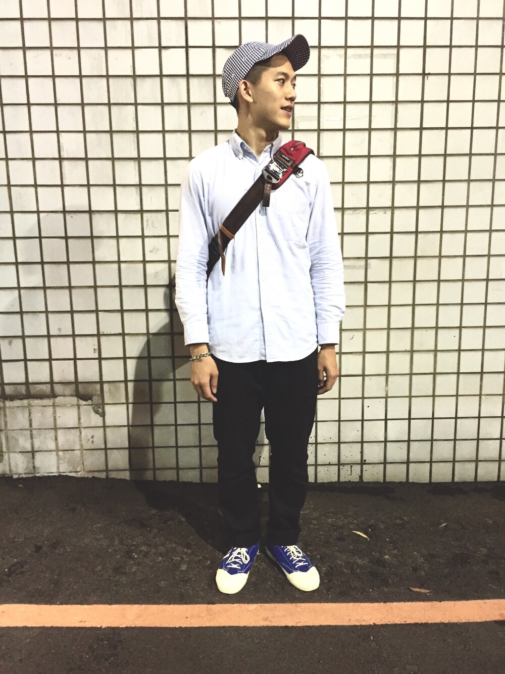 「NEW ERA、OriginalFake、UNIQLO、masterpiece、mspc、LOSERS、egg、WEARBOOKエントリー」｜「OriginalFakeのOriginalFake x new era（キャップ、ブルー系）」を使った、連思博（EggEgg)さん（メンズ・176cm）の夏コーディネートの1枚目の写真