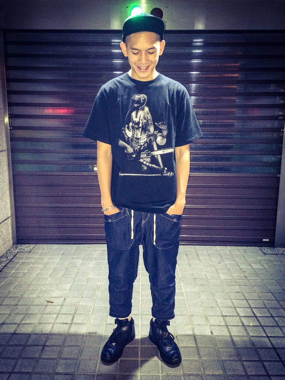 「stussy、INCASE、BEAMS T、AIR FORCE 1、NIKE、egg、WEARBOOKエントリー」｜「STUSSYのStussy x incase（キャップ、ブラック系）」を使った、連思博（EggEgg)さん（メンズ・176cm）の夏コーディネートの1枚目の写真