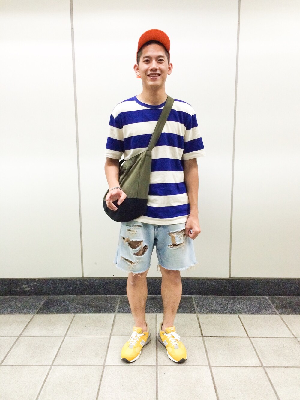 「USA、The POOL AOYAMA、New Balance、egg、WEARBOOKエントリー」｜「the POOL aoyamaのアイテム（クラッチバッグ、グリーン系）」を使った、連思博（EggEgg)さん（メンズ・176cm）の夏コーディネートの1枚目の写真