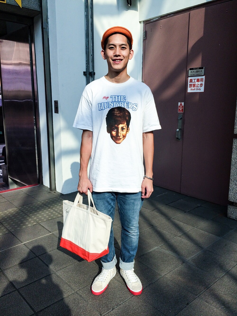 「BEAMS、THE HUNDREDS、MUJI、steele、LOSERS、egg、WEARBOOKエントリー」｜「BEAMSのアイテム（キャップ、オレンジ系）」を使った、連思博（EggEgg)さん（メンズ・176cm）の夏コーディネートの1枚目の写真