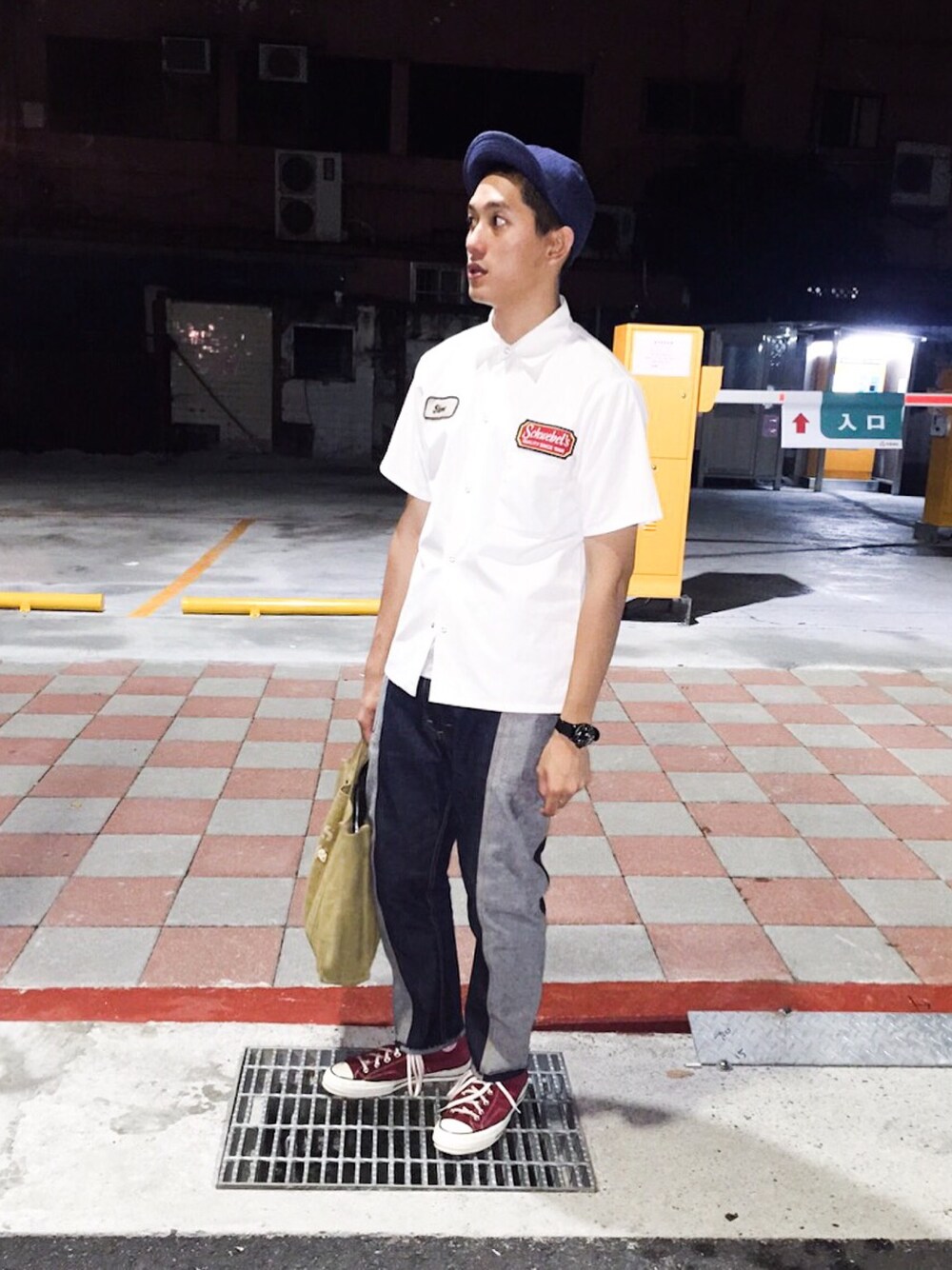 「groovystore、vintage、CAL O LINE、converse、egg、WEARBOOKエントリー」｜「groovyのアイテム（キャップ、ブルー系）」を使った、連思博（EggEgg)さん（メンズ・176cm）の夏コーディネートの1枚目の写真
