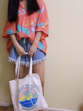 「FOREVER 21（フォーエバー トゥエンティーワン）のアイテム（エコバッグ/サブバッグ）」を使った、NO NAMEさん（レディース・148cm）の夏コーディネート