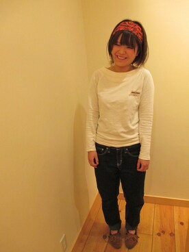 「アイテム（モカシン/デッキシューズ）」を使った、MINNETONKASTOREなんばパークス店さん（レディース・158cm）の春コーディネート