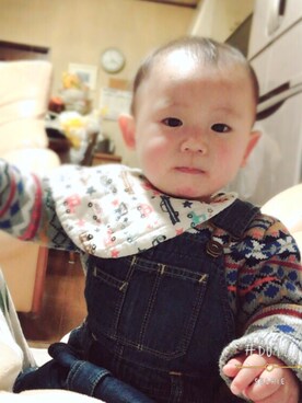 「息子コーデ」｜「アイテム（サロペット/オーバーオール）」を使った、Seeeeeeeeeei!!さん（キッズ・70cm）の冬コーディネート