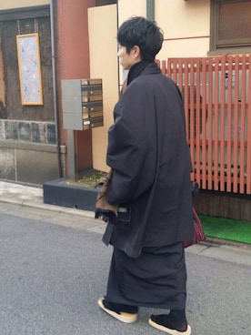 「着物」｜「アイテム（財布/小物）」を使った、村瀬達也さん（メンズ・170cm）の冬コーディネート