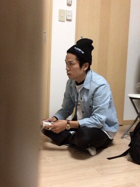 「Levi's（リーバイス）のアイテム（ブルゾン、ブルー系）」を使った、村瀬達也さん（メンズ・170cm）の冬コーディネート