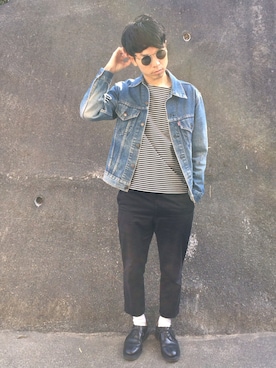 「Levi's（リーバイス）のアイテム（デニムジャケット、ブルー系）」を使った、村瀬達也さん（メンズ・170cm）の冬コーディネート