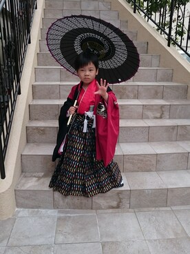 「アイテム（水着/着物・浴衣、レッド系）」を使った、藤本香菜さん（キッズ・120cm）の秋コーディネート