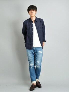「SHIPS JET BLUE（シップスジェットブルー）のアイテム（その他シューズ）」を使った、高橋さん（メンズ・170cm）の夏コーディネート