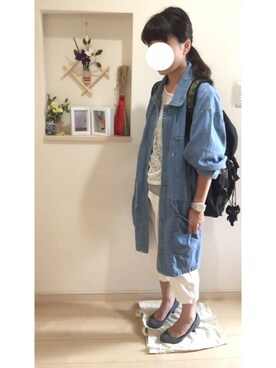 「古着のアイテム（デニムジャケット、ブルー系）」を使った、konaさん（レディース・150cm）の秋コーディネート