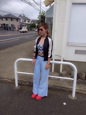 「EMODA」｜「アイテム（スタジャン）」を使った、sarinaaaaさん（レディース・166cm）の秋コーディネート