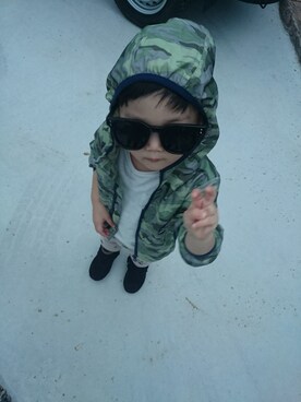 「アイテム（ナイロンジャケット、グリーン系）」を使った、H-Sさん（キッズ・80cm）の秋コーディネート