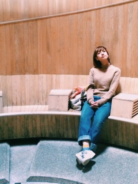 「アイテム（トートバッグ、オレンジ系）」を使った、りんすけさん（レディース・160cm）の冬コーディネート